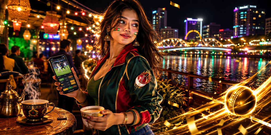 ঢাকার রাতের ক্রিকেট বেটিং মার্কেট দৃশ্য যা উত্তেজনাপূর্ণ পরিবেশ দেখায়